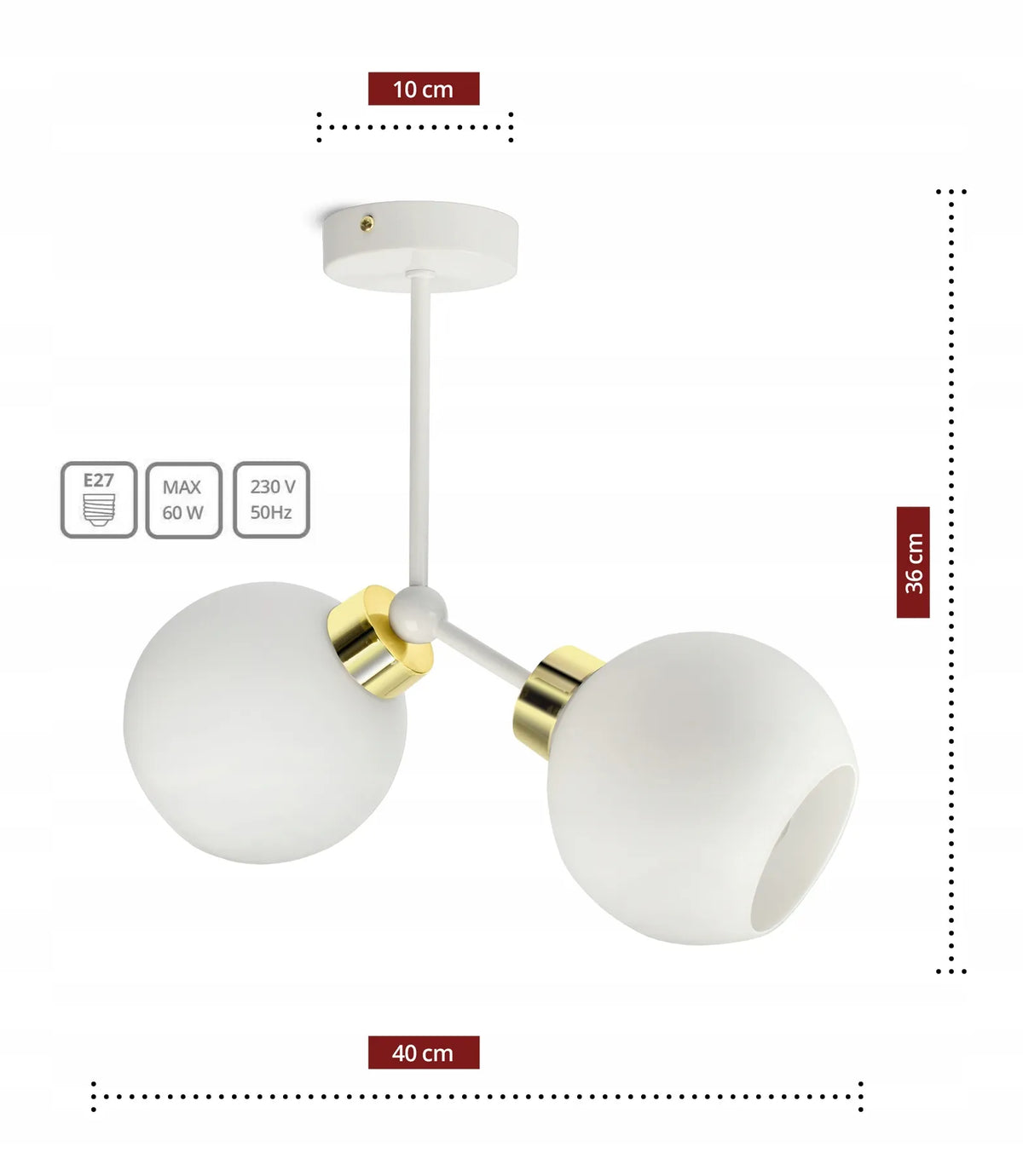 Pakabinamas lubinis šviestuvas, baltos stiklinės sferos White Glass D2 LED E27