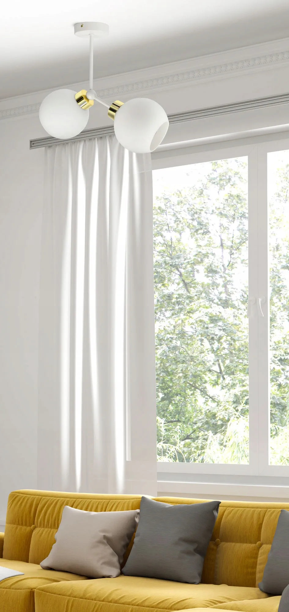 Pakabinamas lubinis šviestuvas, baltos stiklinės sferos White Glass D2 LED E27