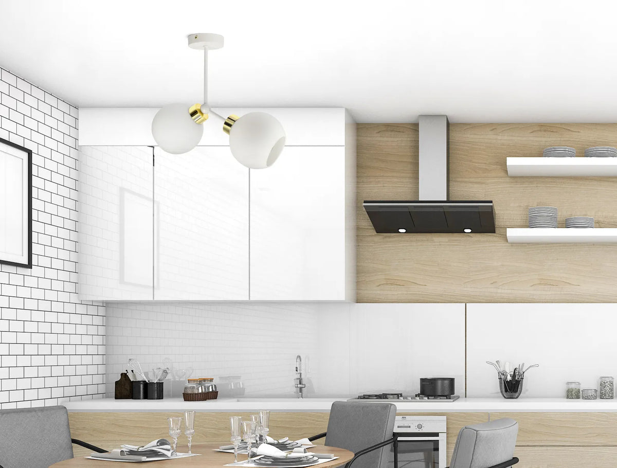 Pakabinamas lubinis šviestuvas, baltos stiklinės sferos White Glass D2 LED E27