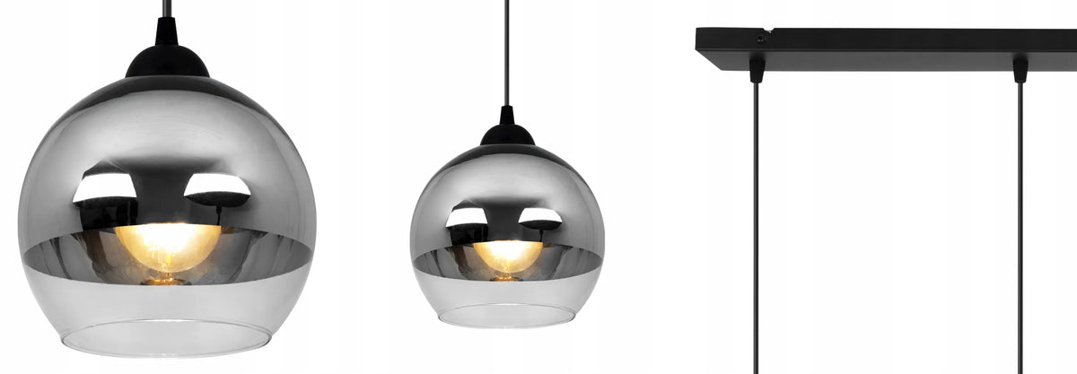 Pakabinamas lubinis šviestuvas „BERGEN“ su stikliniais gaubtais, chromuota juosta, 4 x E27, Light Home