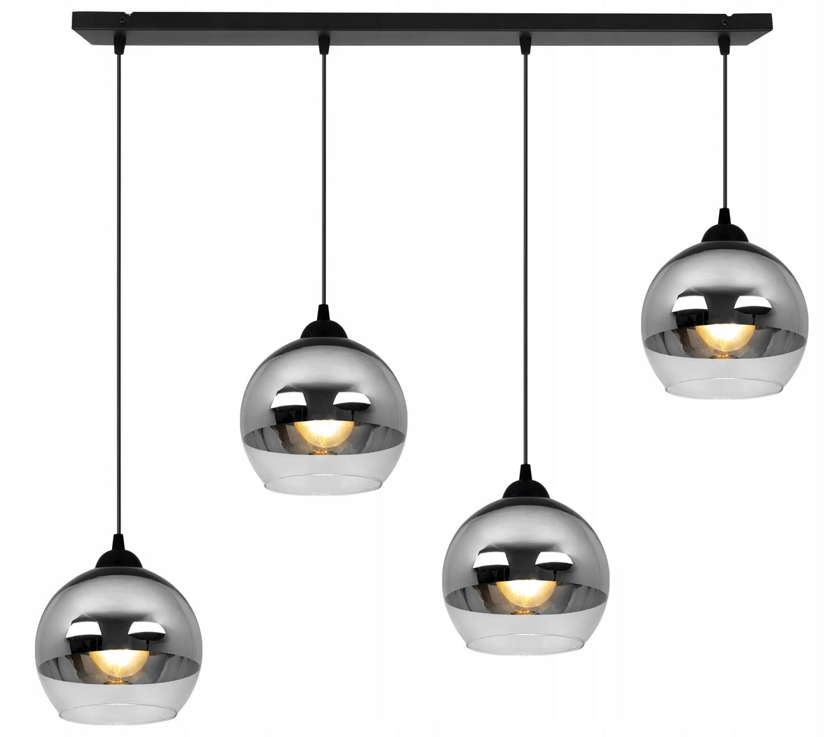 Pakabinamas lubinis šviestuvas „BERGEN“ su stikliniais gaubtais, chromuota juosta, 4 x E27, Light Home
