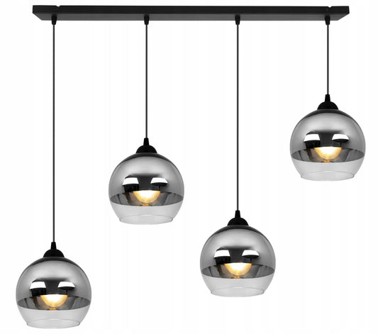 Pakabinamas lubinis šviestuvas „BERGEN“ su stikliniais gaubtais, chromuota juosta, 4 x E27, Light Home
