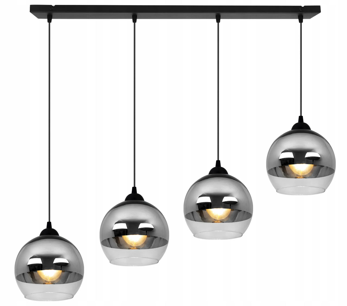 Pakabinamas lubinis šviestuvas „BERGEN“ su stikliniais gaubtais, chromuota juosta, 4 x E27, Light Home