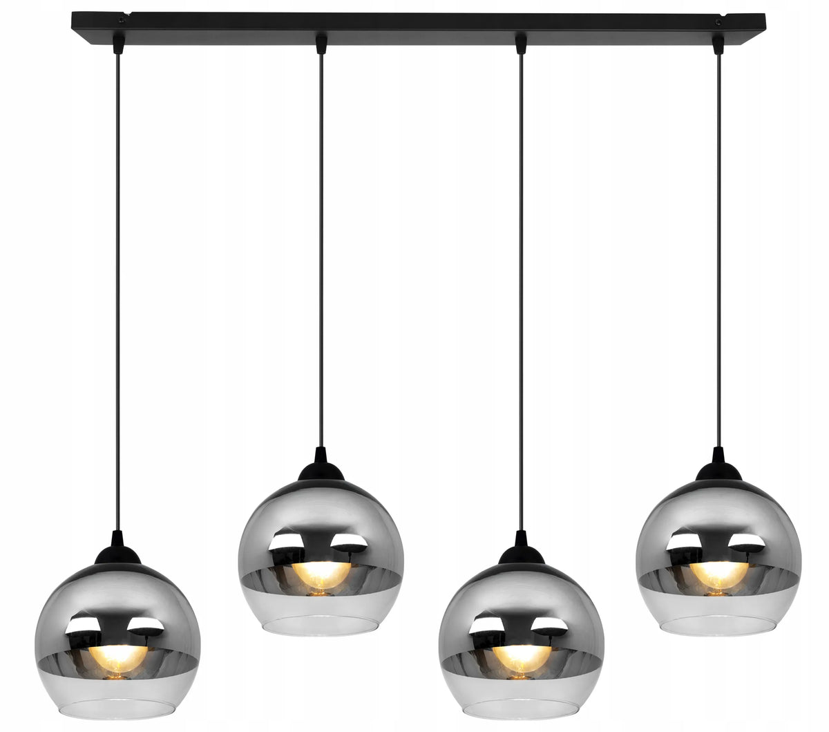 Pakabinamas lubinis šviestuvas „BERGEN“ su stikliniais gaubtais, chromuota juosta, 4 x E27, Light Home