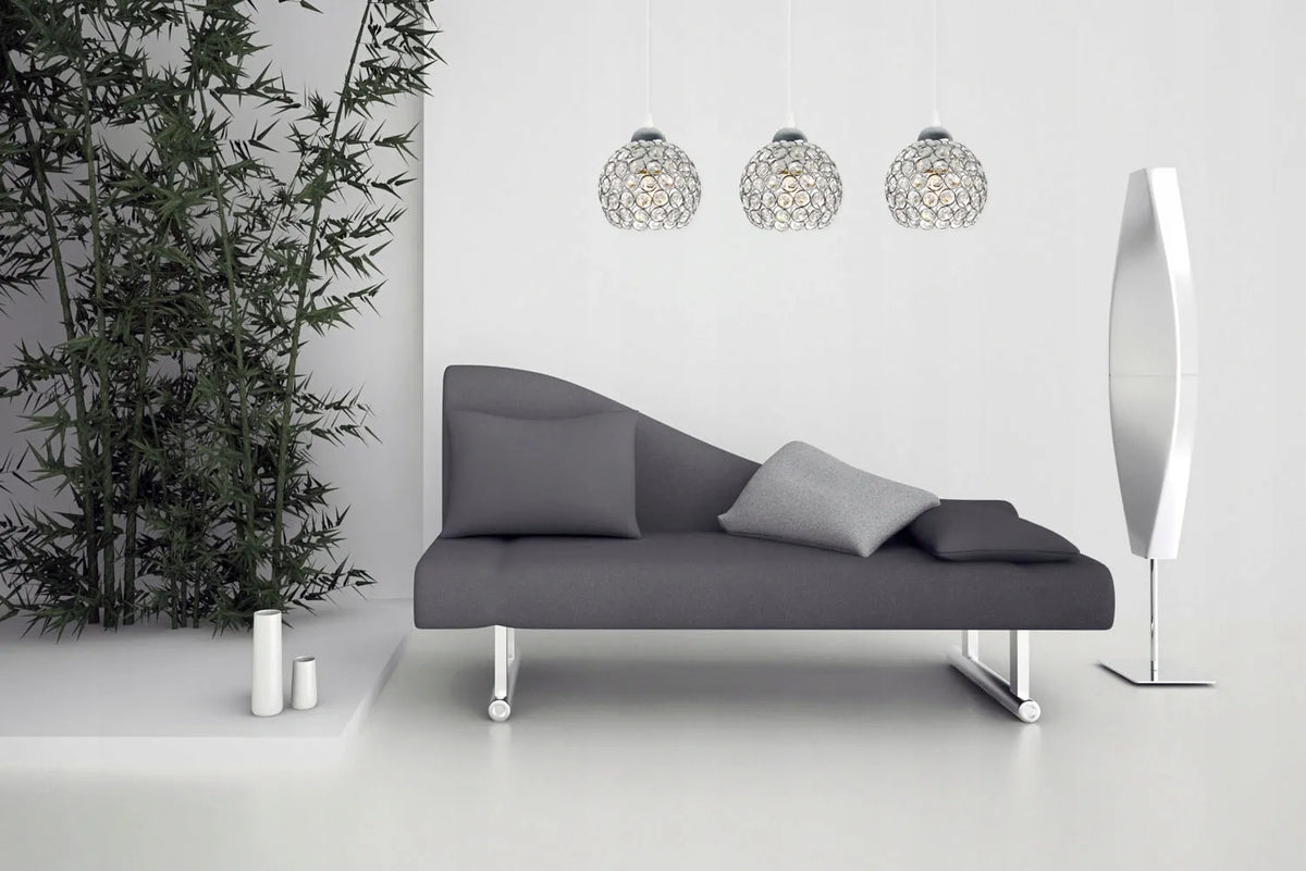 PAKABINAMAS LUBINIS ŠVIESTUVAS CHROMO SPALVOS, TRIJŲ ŠVIESOS ŠALTINIŲ, GLAMOUR, SU KRISTAIS