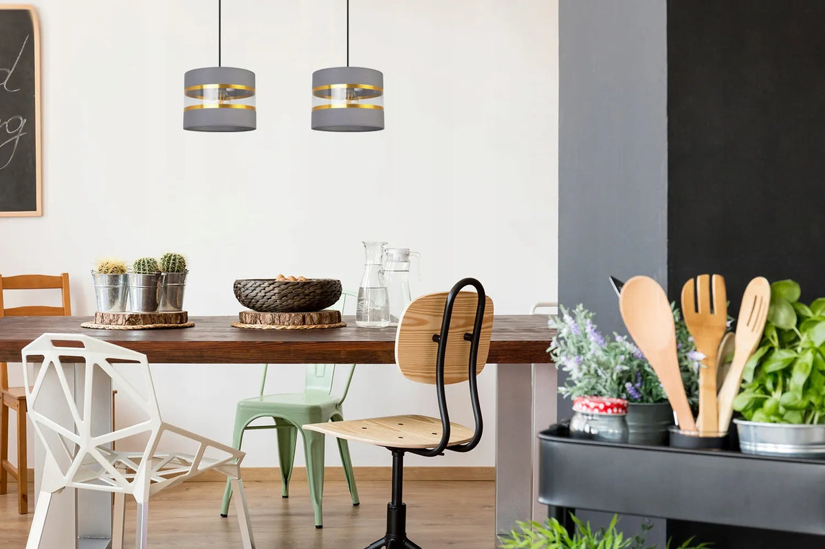 Pakabinamas lubinis šviestuvas „ELEGANCE GOLD“, „Light Home“, 2 gaubtai, aukso ir pilkos spalvos