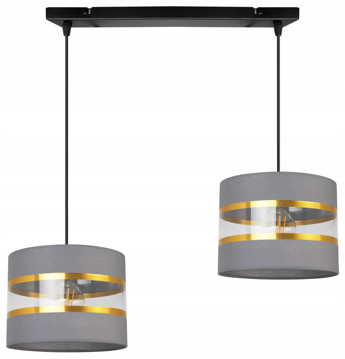 Pakabinamas lubinis šviestuvas „ELEGANCE GOLD“, „Light Home“, 2 gaubtai, aukso ir pilkos spalvos