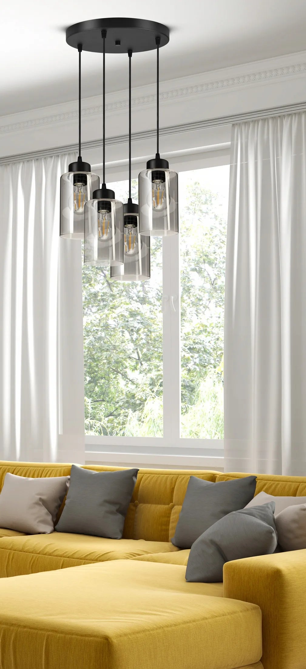 Pakabinamas lubinis šviestuvas „Glass Tube“ 535-EZ4, juodas, stiklinis, LED E27