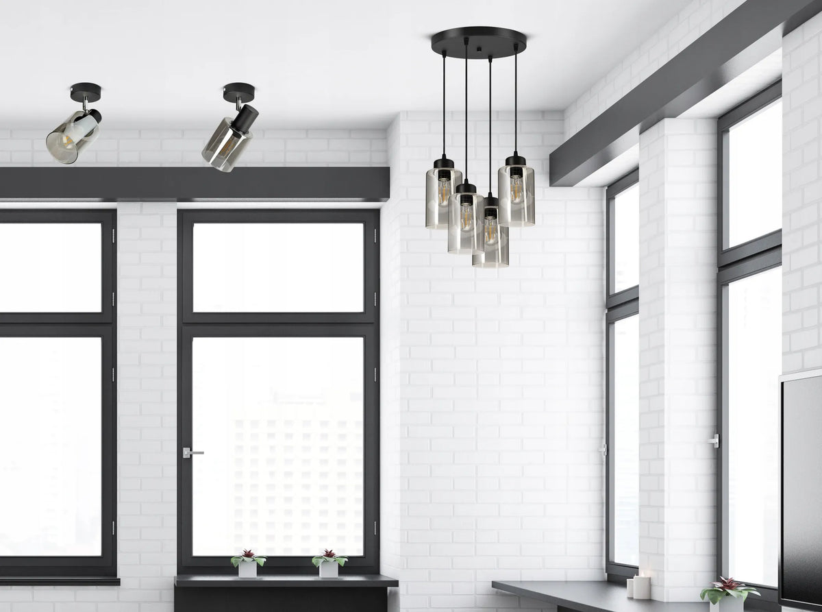 Pakabinamas lubinis šviestuvas „Glass Tube“ 535-EZ4, juodas, stiklinis, LED E27