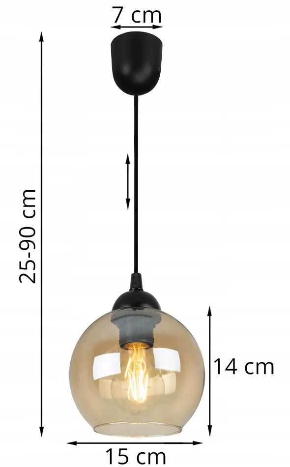 Pakabinamas lubinis šviestuvas „HAGA“ su vienu stikliniu gaubtu, lofto stiliaus, modernus – Light Home