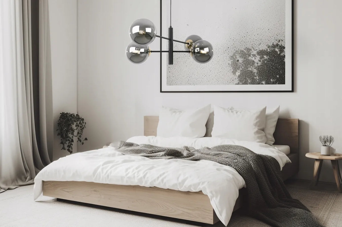 PAKABINAMAS LUBINIS ŠVIESTUVAS, JUODAS, GRAFITINIAI STIKLINIAI GAUBTAI, LOFT GLAMOUR, 4 ŠVIESOS ŠALTINIAI