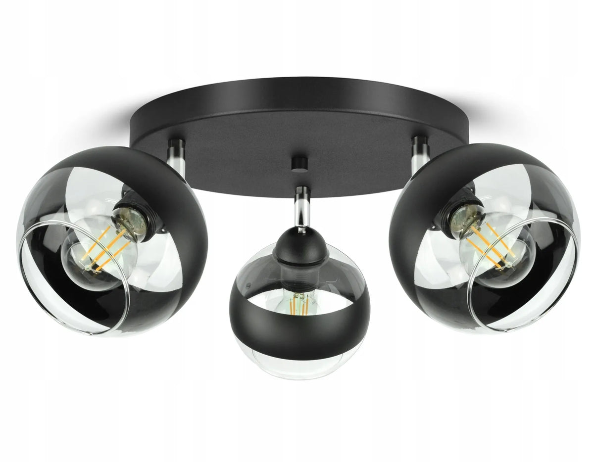 Pakabinamas lubinis šviestuvas – juodas sietynas su stikliniais gaubtais „Black Belt EG3 LED E27“