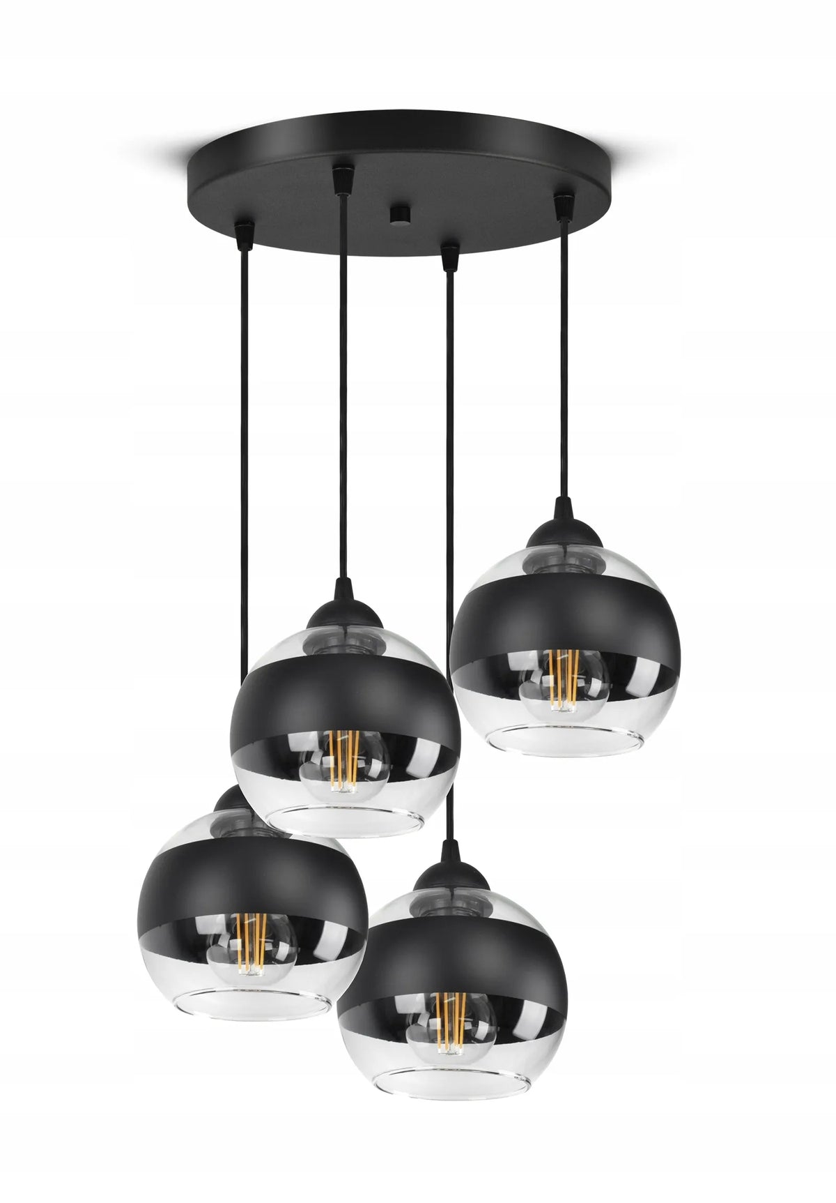 Pakabinamas lubinis šviestuvas – juodas sietynas su stikliniais gaubtais Black Belt EZ4 LED E27