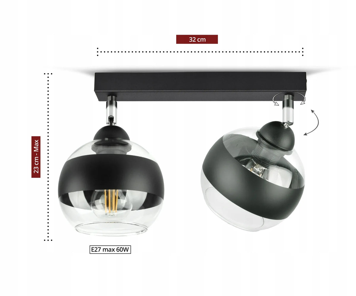 Pakabinamas lubinis šviestuvas, juodas, stikliniai rutuliai Black Belt BG2 LED E27
