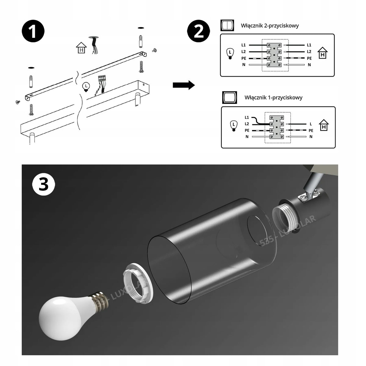 Pakabinamas lubinis šviestuvas, juodas stiklinis „Glass Tube“ 535-AG4 LED E27