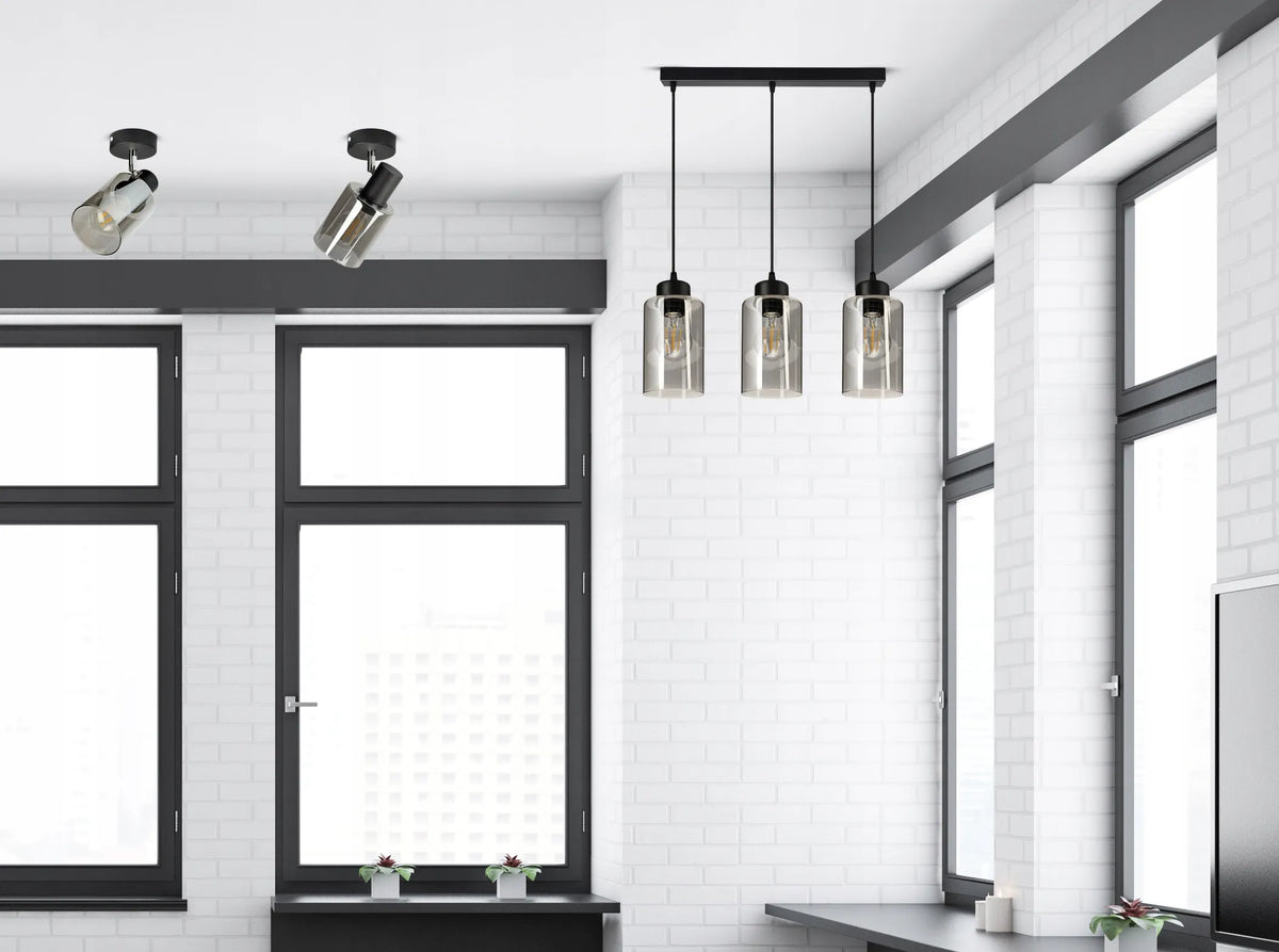 Pakabinamas lubinis šviestuvas, juodas stiklinis „Glass Tube“ 535-BZ3 LED E27