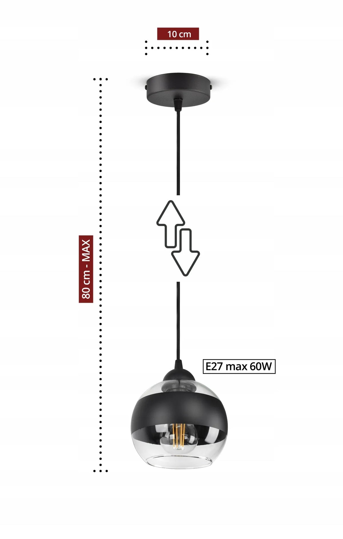 Pakabinamas lubinis šviestuvas, juodas stiklinis rutulys Black Belt EZ1 LED E27