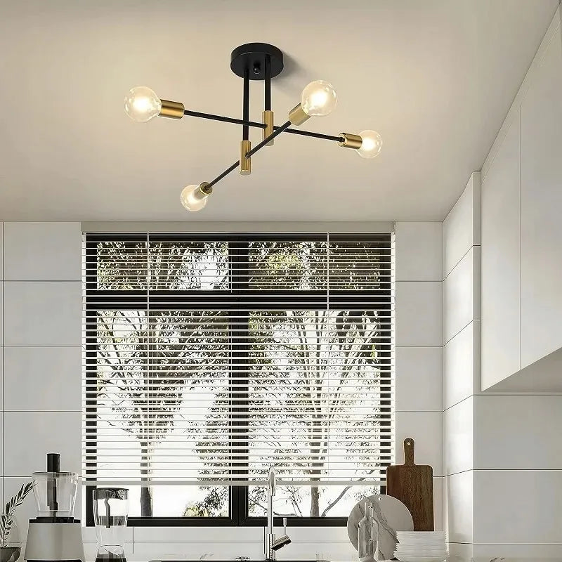 Pakabinamas lubinis šviestuvas Krislamp DORADO, 4 × E27, juodas ir auksinis