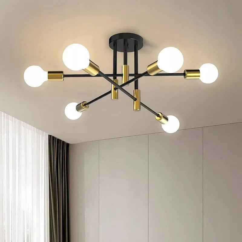Pakabinamas lubinis šviestuvas Krislamp DORADO, juodas ir auksinis, 6 × E27