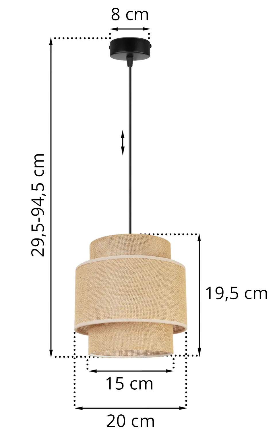 Pakabinamas lubinis šviestuvas Light Home BOHO 2459/1, viengubas, apvalus džiuto efekto gaubtas