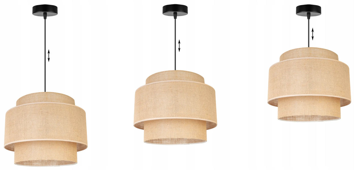 Pakabinamas lubinis šviestuvas „Light Home“ BOHO su džiuto gaubtu svetainei, valgomajam ir kambariui