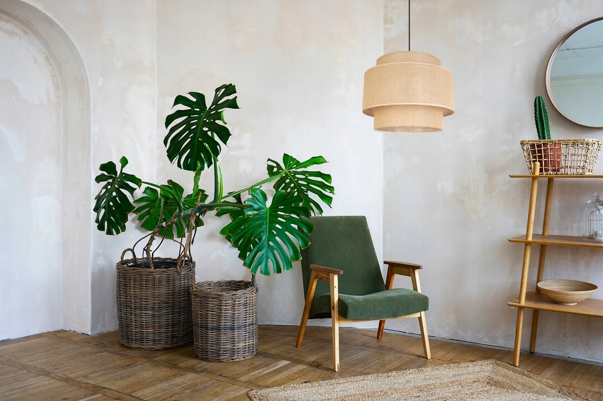 Pakabinamas lubinis šviestuvas „Light Home“ BOHO su džiuto gaubtu svetainei, valgomajam ir kambariui
