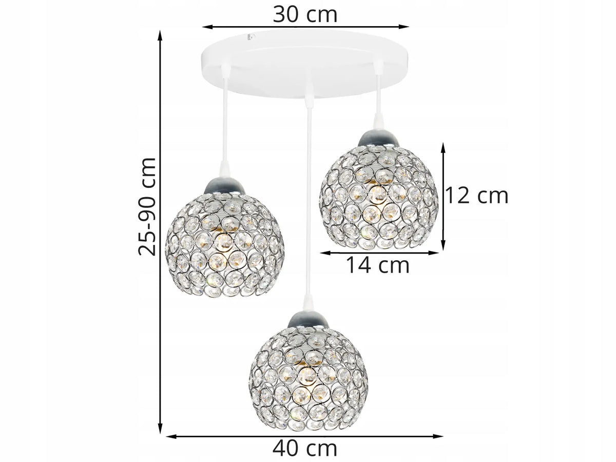 Pakabinamas lubinis šviestuvas „Light Home CRYSTAL“ su trimis šviesos taškais, juodas ir chromo, dekoruotas kristalais