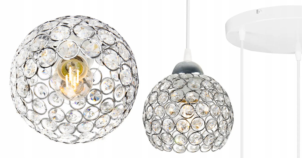 Pakabinamas lubinis šviestuvas „Light Home CRYSTAL“ su trimis šviesos taškais, juodas ir chromo, dekoruotas kristalais