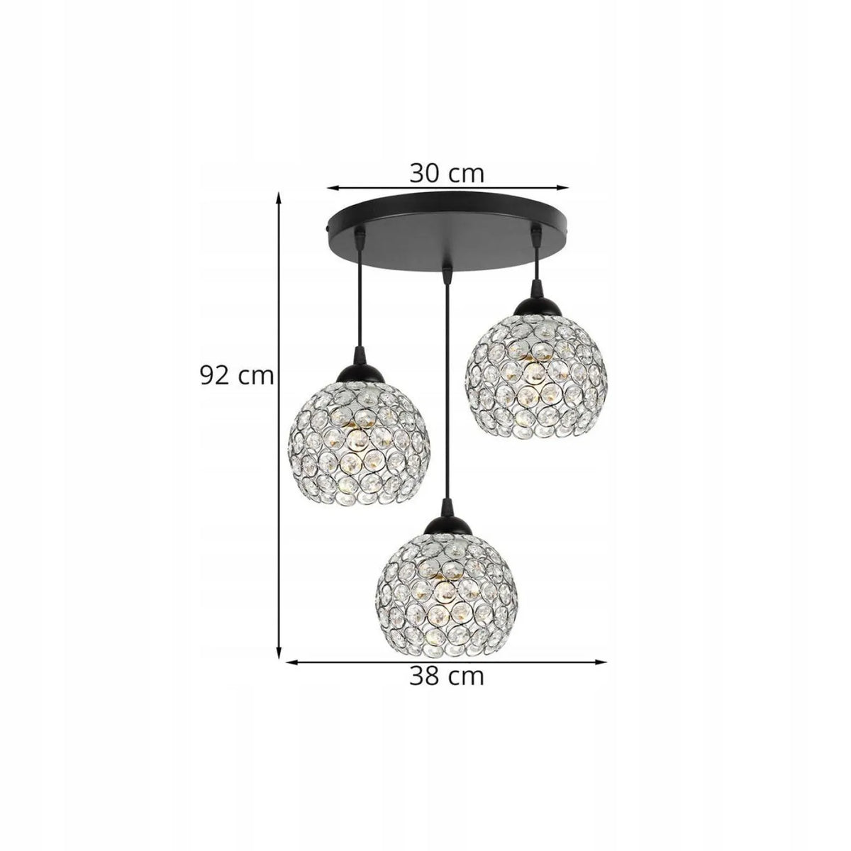 Pakabinamas lubinis šviestuvas „Light Home CRYSTAL“ su trimis šviesos taškais, juodas ir chromo, dekoruotas kristalais