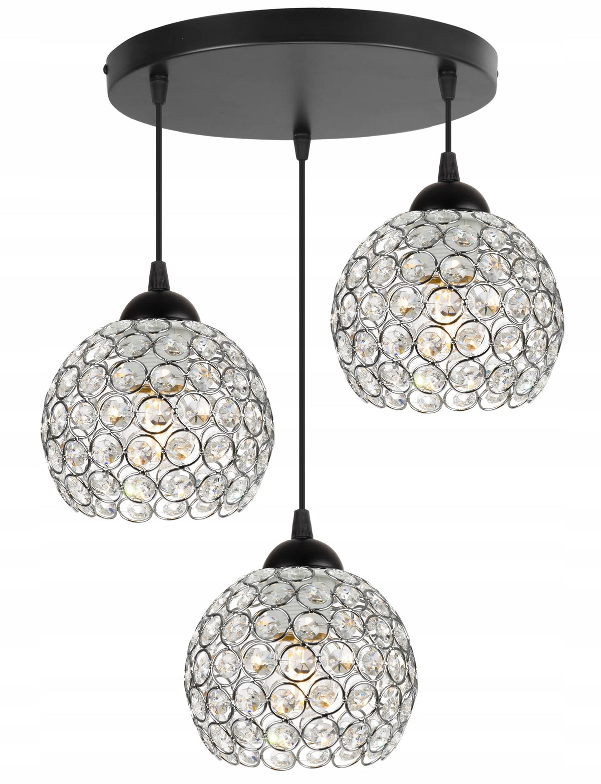 Pakabinamas lubinis šviestuvas „Light Home CRYSTAL“ su trimis šviesos taškais, juodas ir chromo, dekoruotas kristalais