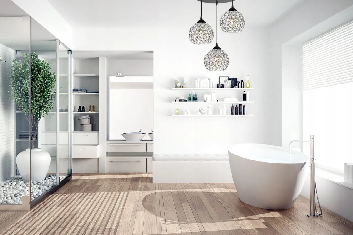 Pakabinamas lubinis šviestuvas „Light Home CRYSTAL“ su trimis šviesos taškais, juodas ir chromo, dekoruotas kristalais