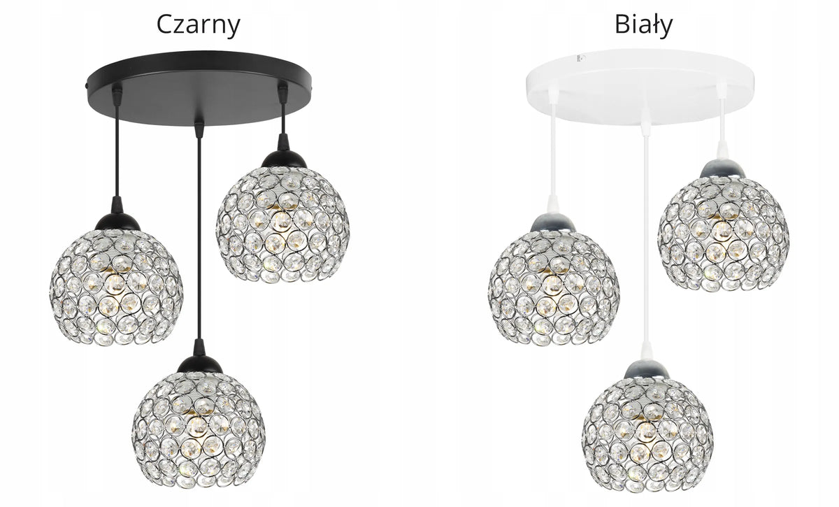 Pakabinamas lubinis šviestuvas „Light Home CRYSTAL“ su trimis šviesos taškais, juodas ir chromo, dekoruotas kristalais