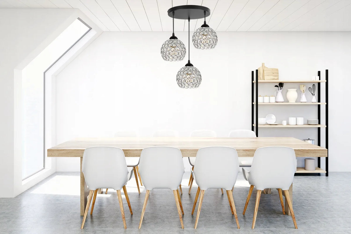 Pakabinamas lubinis šviestuvas „Light Home CRYSTAL“ su trimis šviesos taškais, juodas ir chromo, dekoruotas kristalais