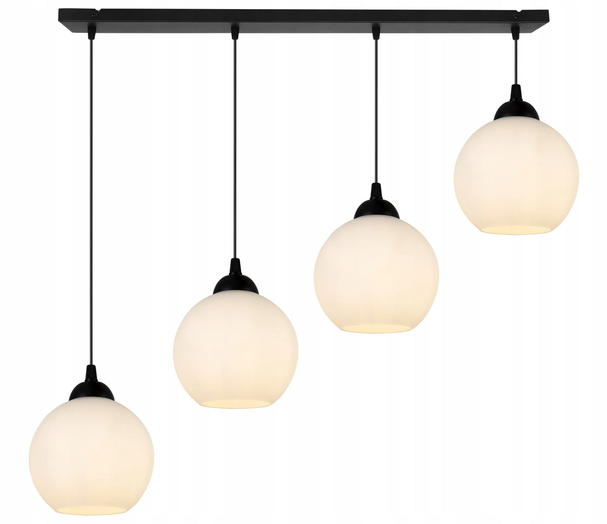 Pakabinamas lubinis šviestuvas „Light Home Eliza“ su baltais stikliniais gaubtais, juodas, 4 šviesos taškai