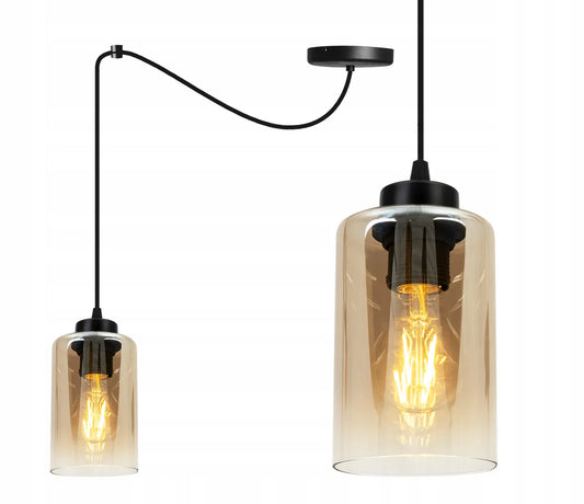 Pakabinamas lubinis šviestuvas „Light Home Hella“ – juodas, vienvietis, su gintaro spalvos gaubtu, svetainei ir vonios kambariui
