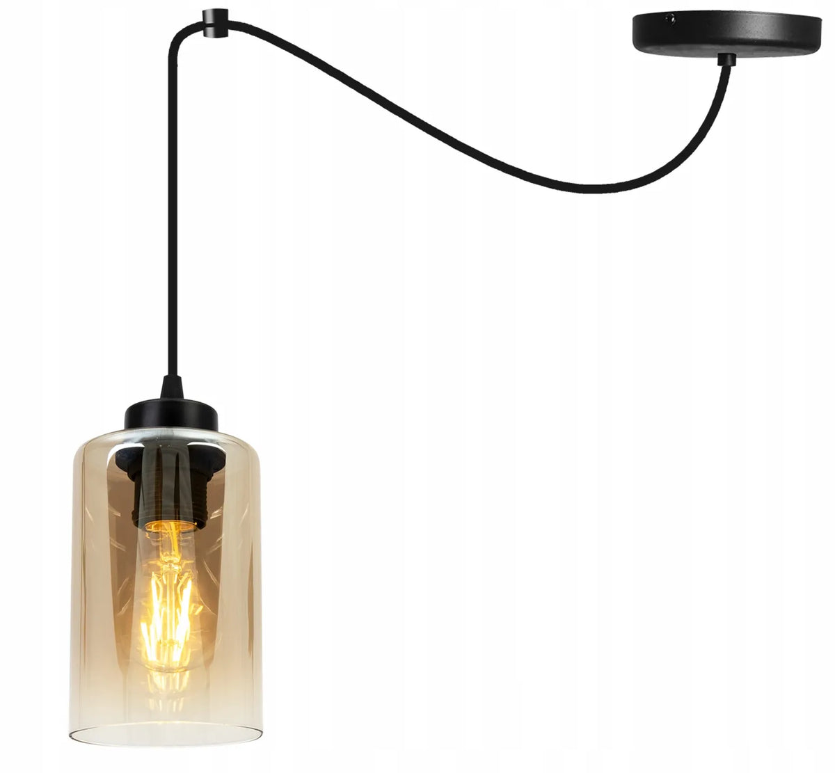 Pakabinamas lubinis šviestuvas „Light Home Hella“ – juodas, vienvietis, su gintaro spalvos gaubtu, svetainei ir vonios kambariui