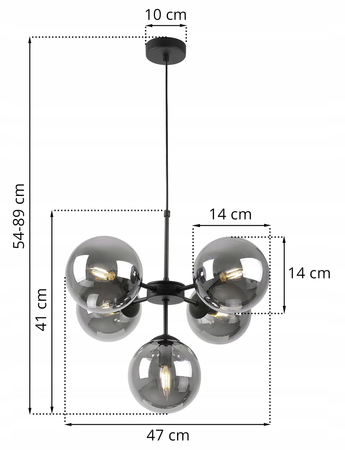 Pakabinamas lubinis šviestuvas Light Home IMPERIA 2519/5/CZ, juodas lofto stiliaus, 5×E14