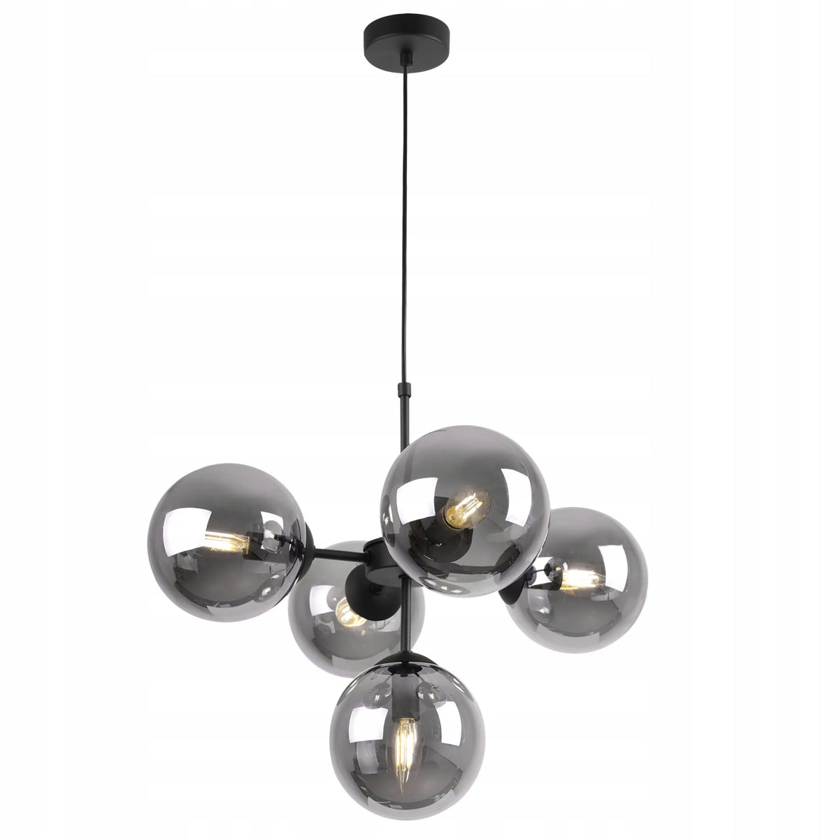 Pakabinamas lubinis šviestuvas Light Home IMPERIA 2519/5/CZ, juodas lofto stiliaus, 5×E14