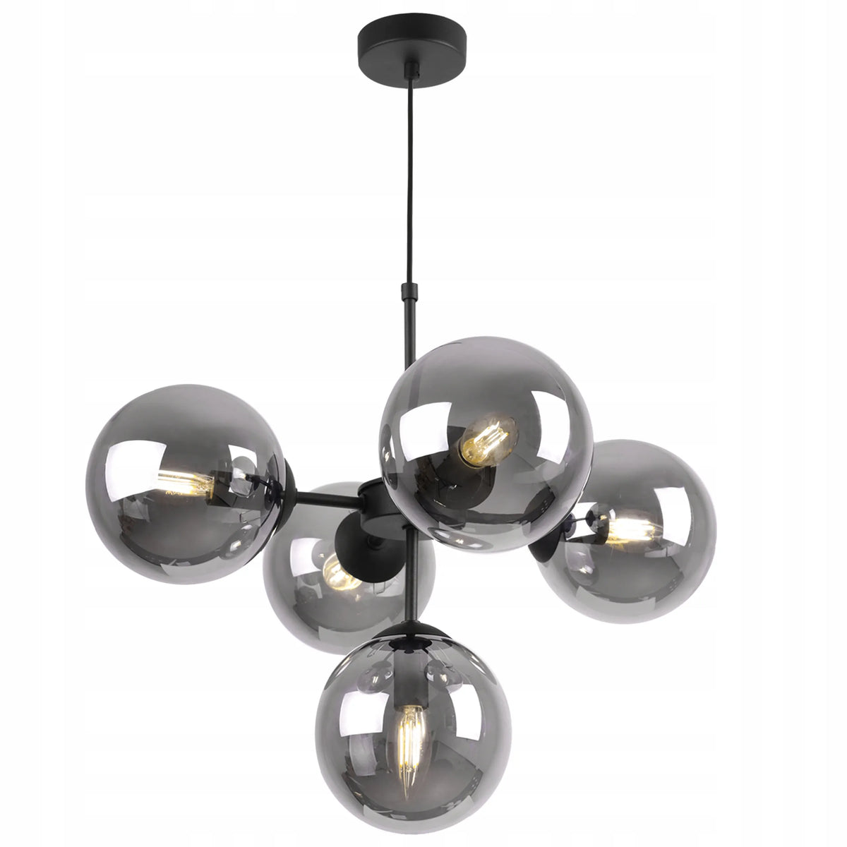Pakabinamas lubinis šviestuvas Light Home IMPERIA 2519/5/CZ, juodas lofto stiliaus, 5×E14