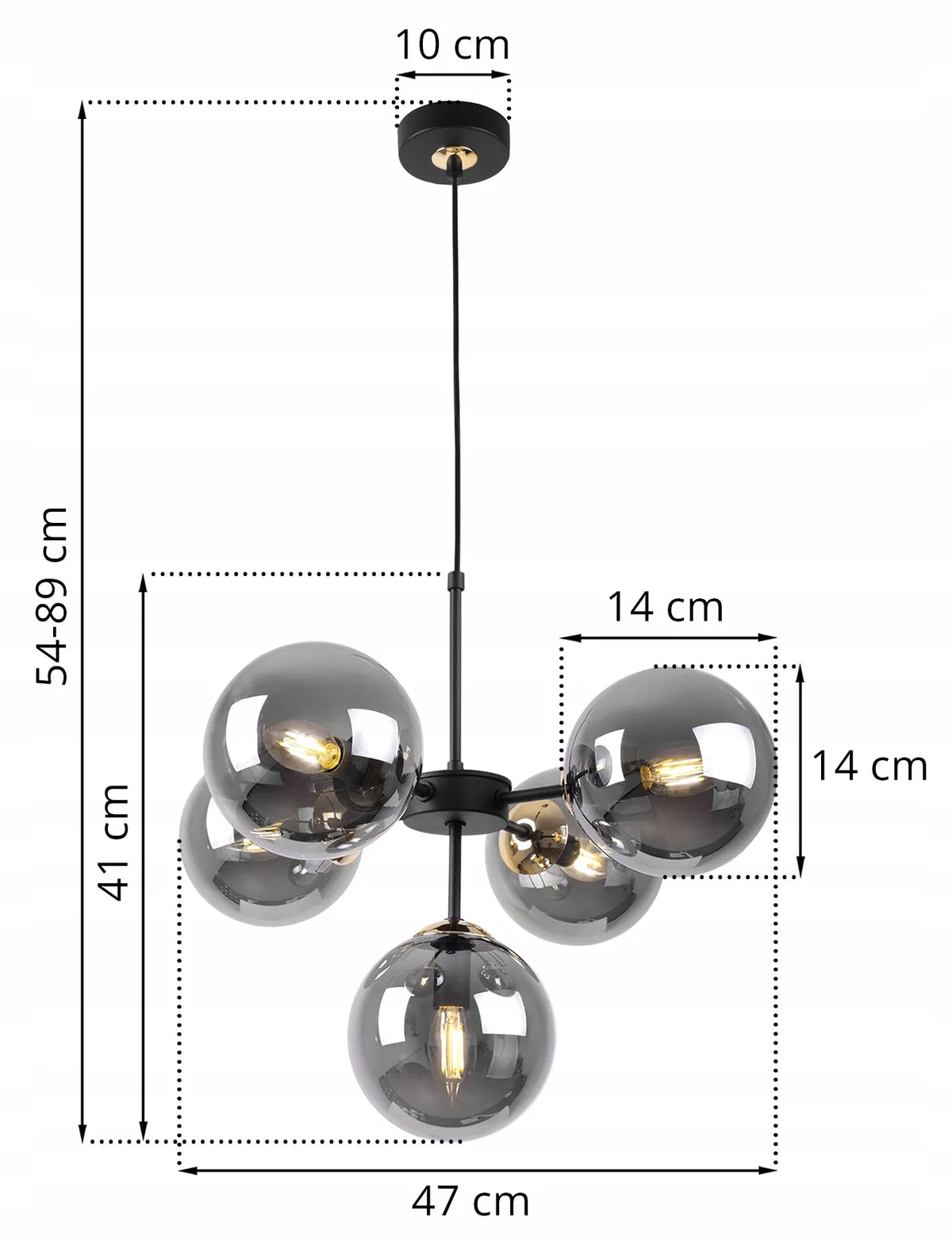 Pakabinamas lubinis šviestuvas „Light Home“ IMPERIA, juodas lofto stiliaus šviestuvas su rutuliniais gaubtais, skirtas svetainei, virtuvei ir valgomajam