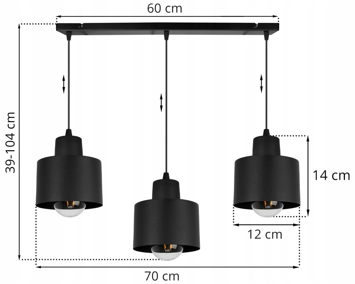 Pakabinamas lubinis šviestuvas Light Home PANTA 2002/3, 3 lempučių, juodas, lofto stiliaus