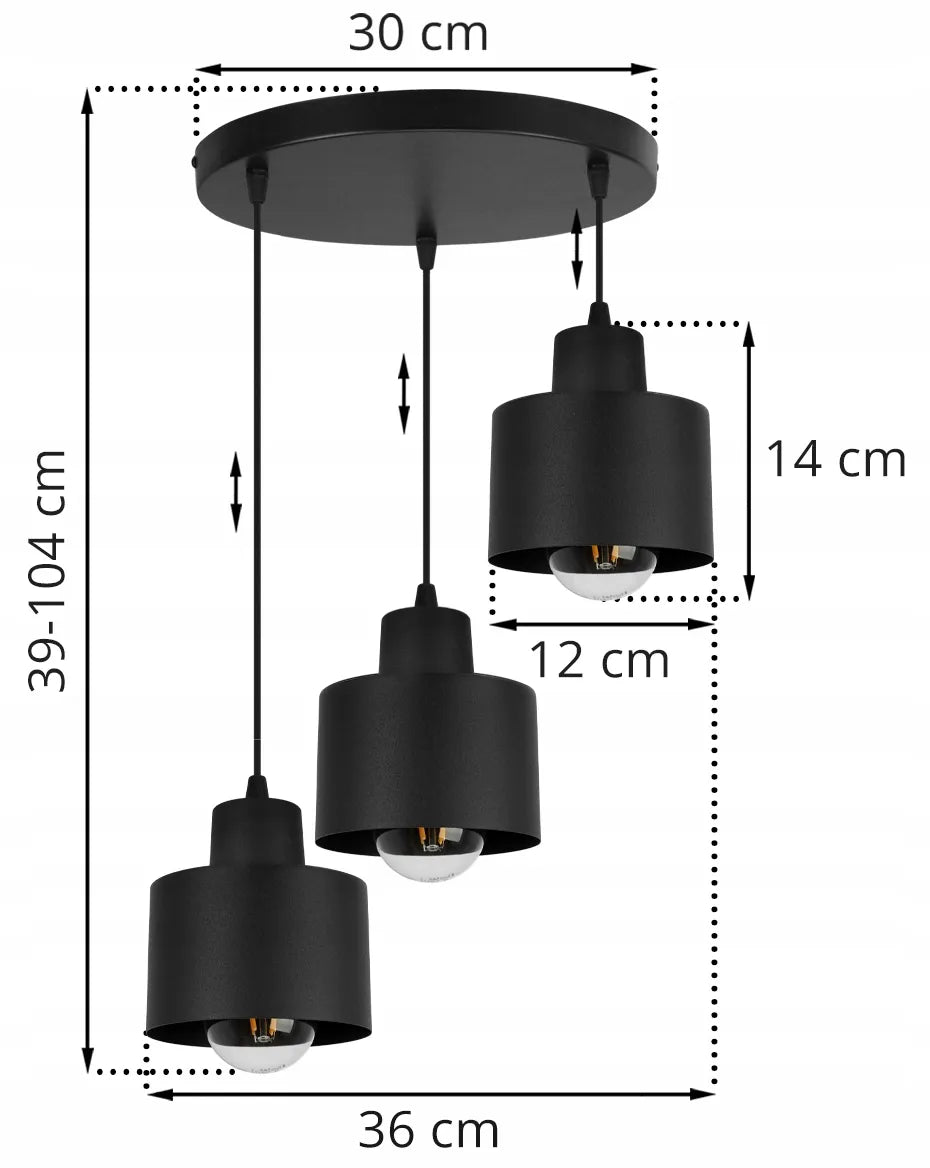 Pakabinamas lubinis šviestuvas Light Home PANTA 2002/3OW, 3 lempučių, juodas, lofto stiliaus