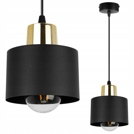 Pakabinamas lubinis šviestuvas „Light Home PANTA 2003/1“, viengubas, juodas su auksiniu gaubtu, lofto stiliaus