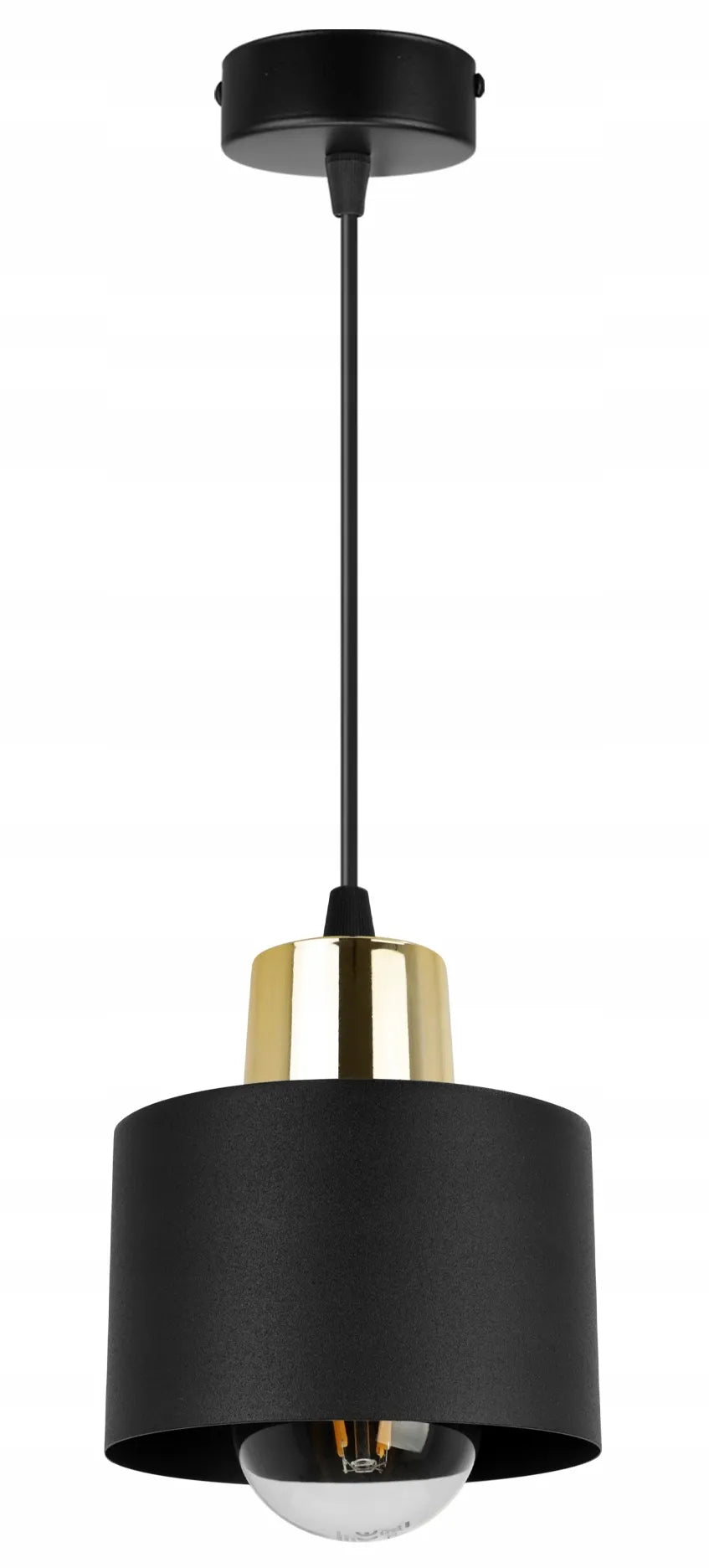Pakabinamas lubinis šviestuvas „Light Home PANTA 2003/1“, viengubas, juodas su auksiniu gaubtu, lofto stiliaus