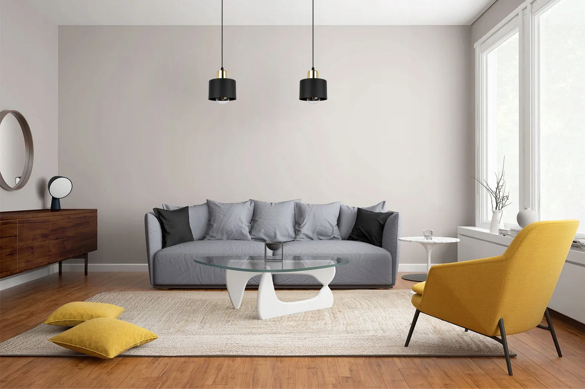 Pakabinamas lubinis šviestuvas „Light Home PANTA 2003/1“, viengubas, juodas su auksiniu gaubtu, lofto stiliaus