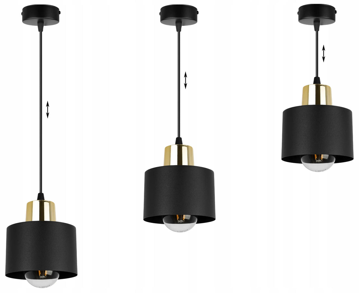 Pakabinamas lubinis šviestuvas „Light Home PANTA 2003/1“, viengubas, juodas su auksiniu gaubtu, lofto stiliaus