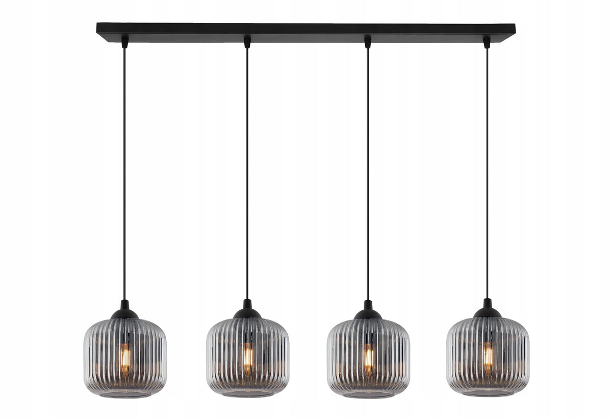 Pakabinamas lubinis šviestuvas „Light Home“ RIFFLE, juodas, su griovelėtais stikliniais gaubtais, 4×E27