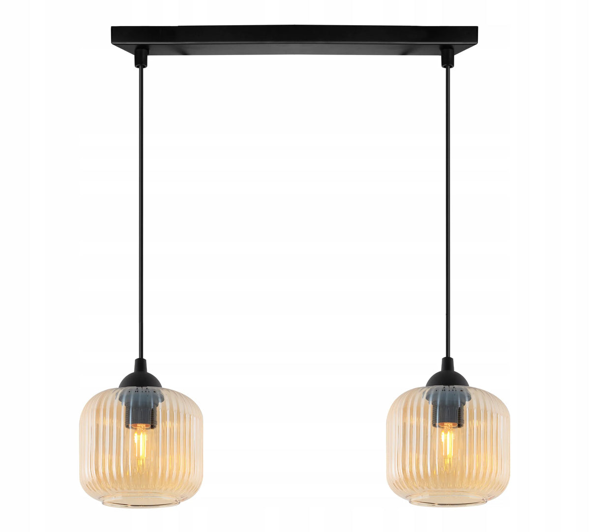 Pakabinamas lubinis šviestuvas „Light Home“ RIFFLE svetainei, gintaro spalvos rievėti gaubtai, 2 x E27