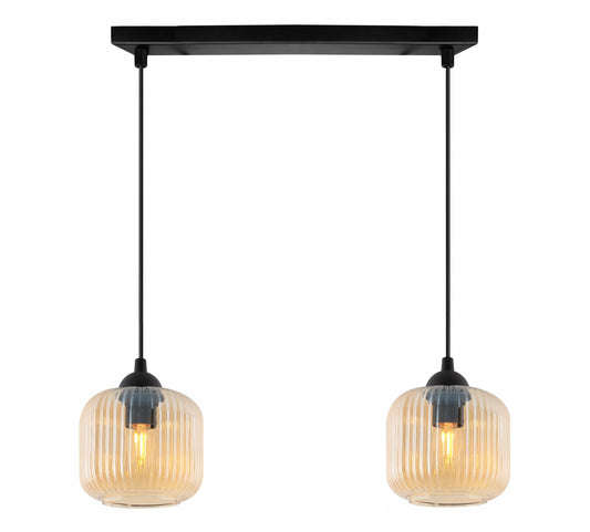 Pakabinamas lubinis šviestuvas „Light Home“ RIFFLE svetainei, gintaro spalvos rievėti gaubtai, 2 x E27
