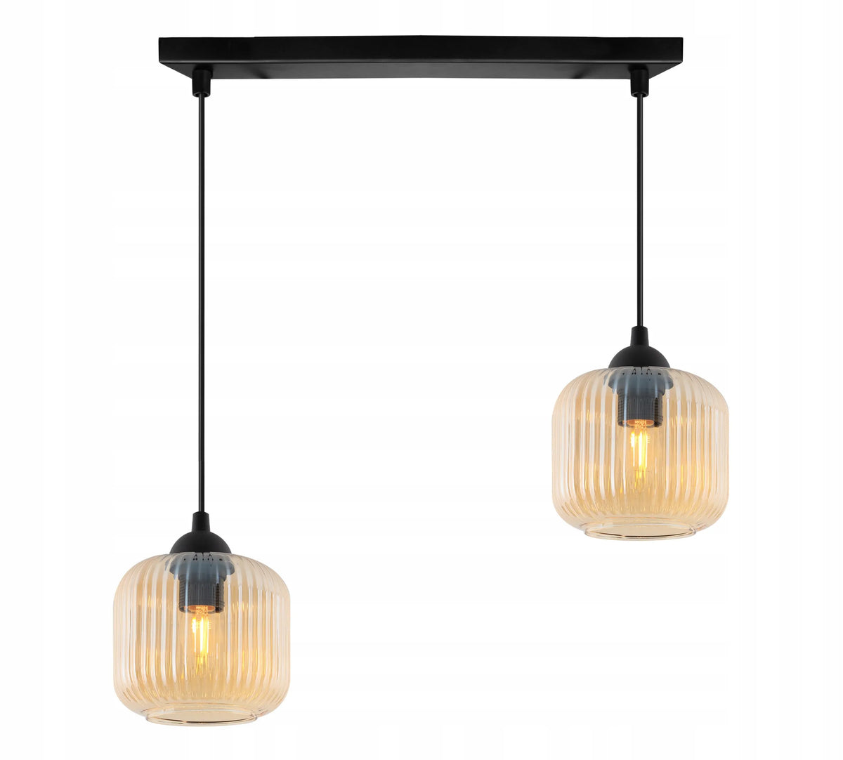 Pakabinamas lubinis šviestuvas „Light Home“ RIFFLE svetainei, gintaro spalvos rievėti gaubtai, 2 x E27